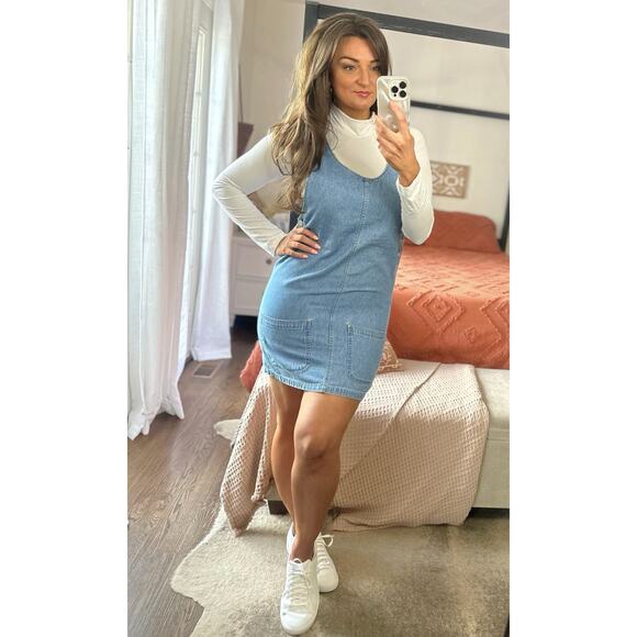 Vintage 90’s Size Small 100% Cotton Denim Jumper Overall Dress - Picture 4 of 6